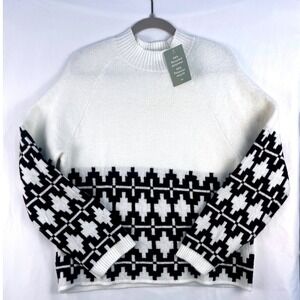 HM Divided Geometric Knit Sweater White Black Mock Neck M Cleangirl Urban